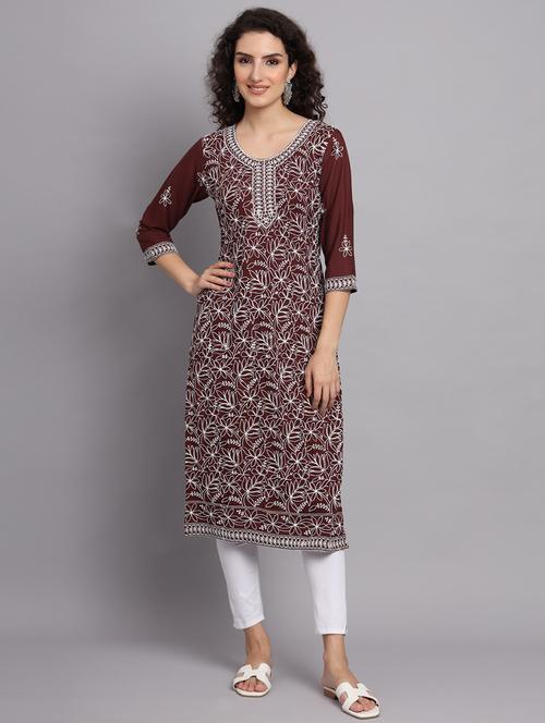 round neck embroidered straight kurta - 20152897 - Standard Image - 0