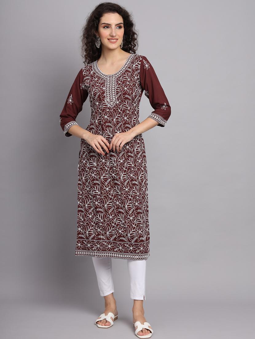 round neck embroidered straight kurta - 20152897 - Standard Image - 3