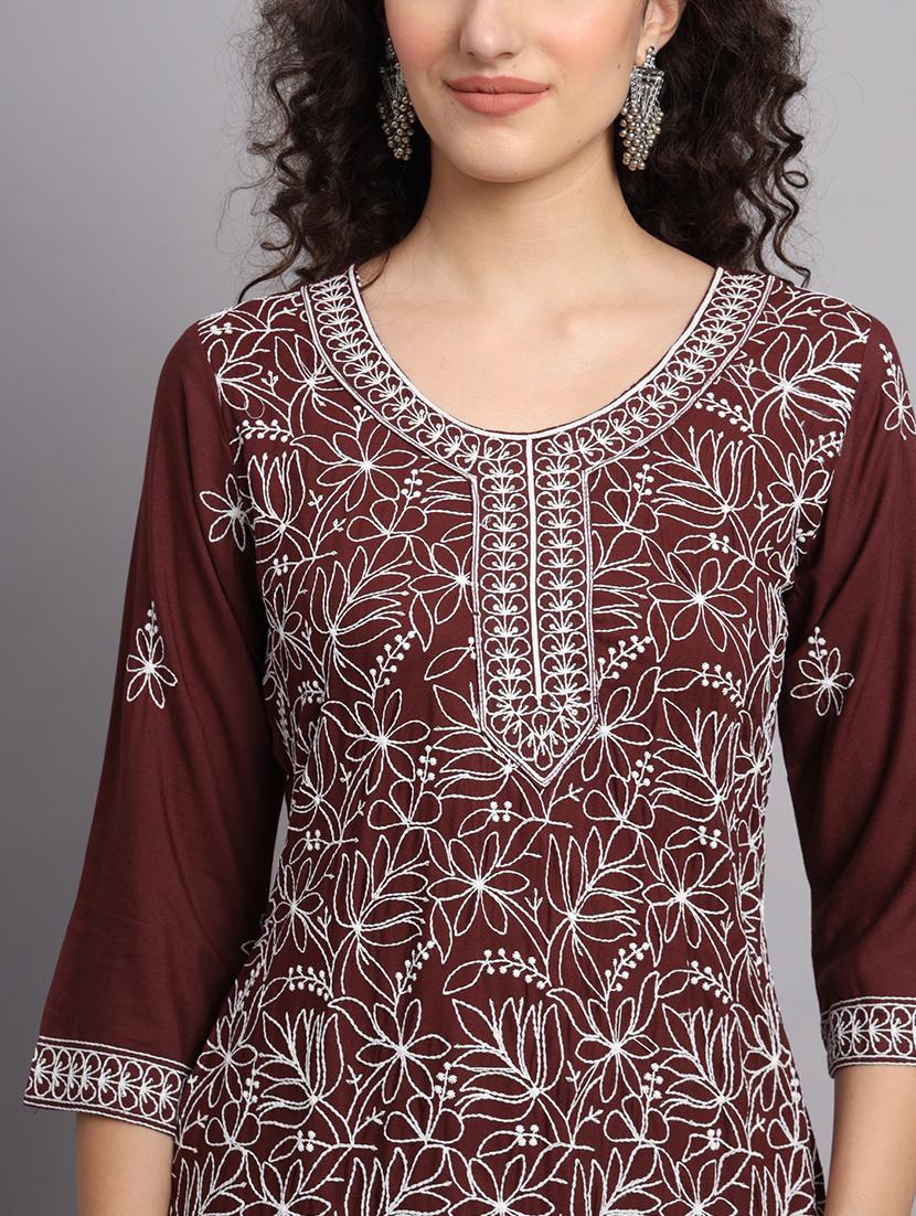 round neck embroidered straight kurta - 20152897 - Standard Image - 5