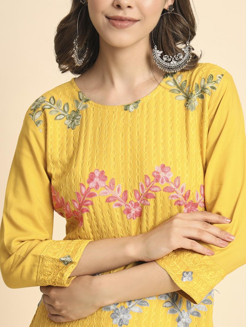 round neck embroidered straight kurta - 20152905 - Standard Image - 5