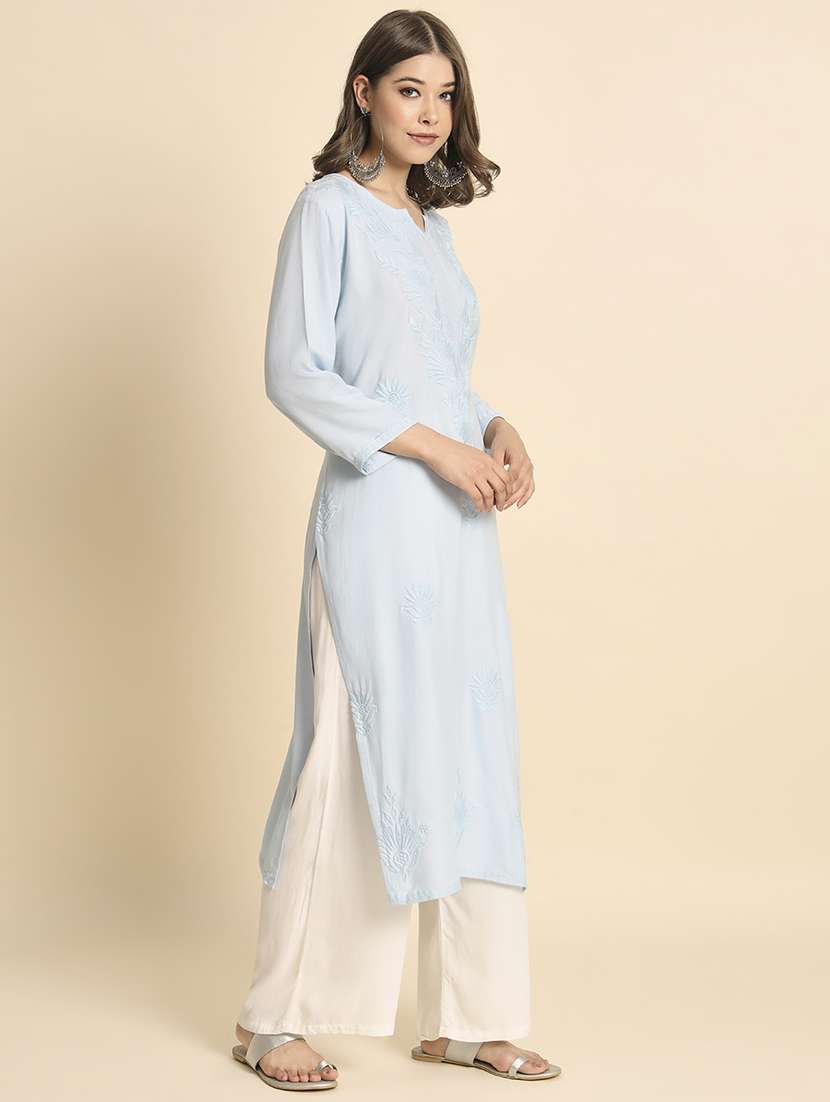 notch neck embroidered straight kurta - 20152911 -  Standard Image - 3
