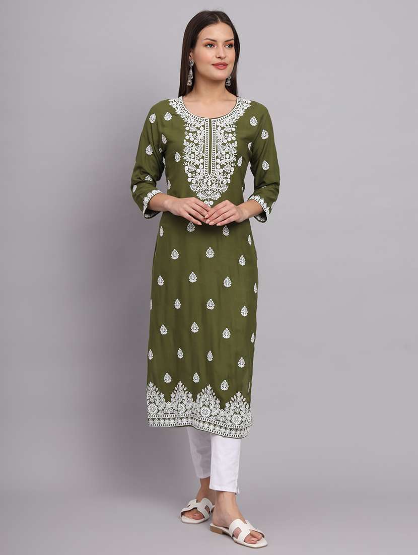 round neck embroidered straight kurta - 20152922 -  Standard Image - 3