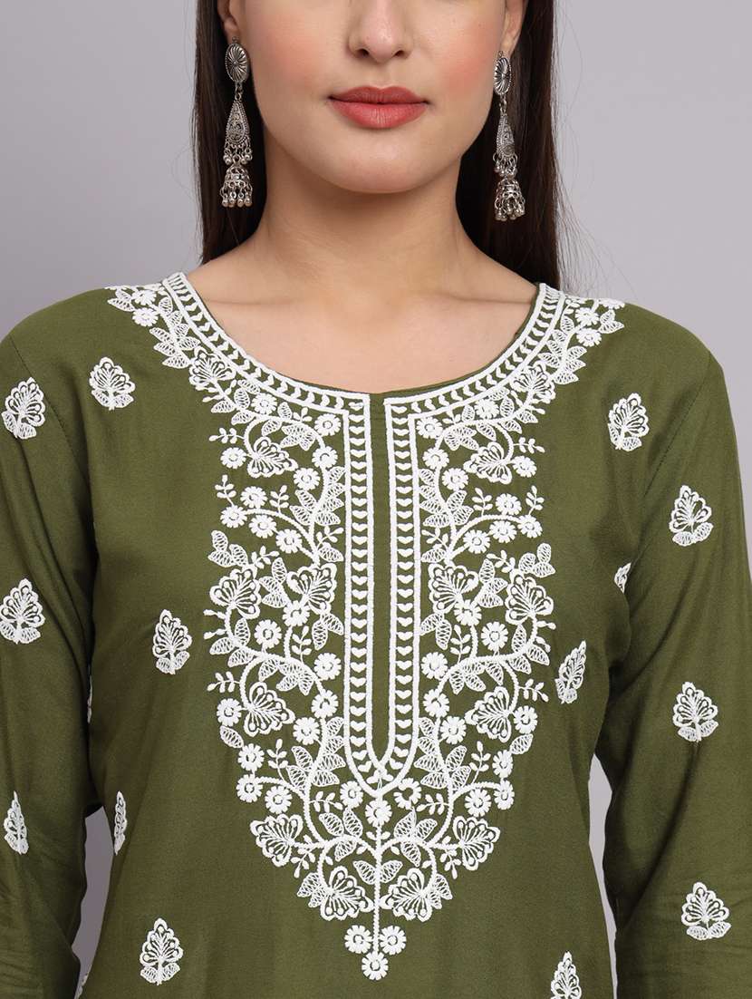 round neck embroidered straight kurta - 20152922 -  Standard Image - 5