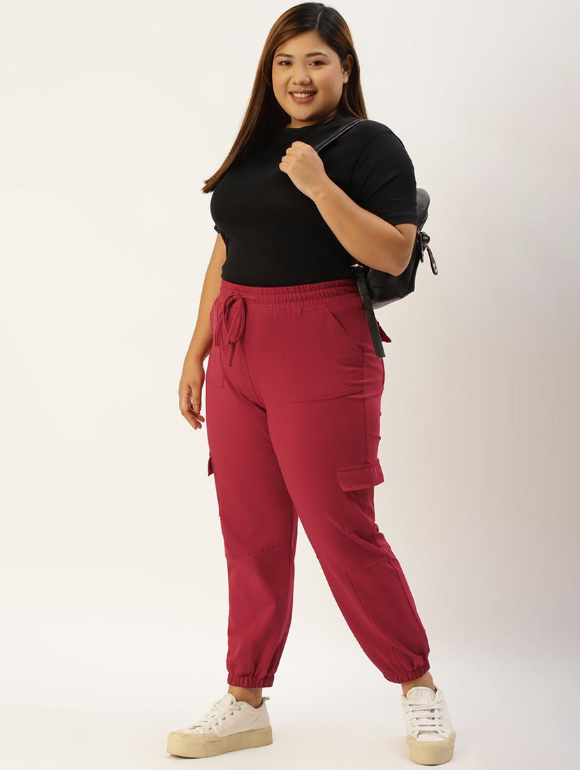 plus size red solid cargo trouser - 20152928 - Standard Image - 3