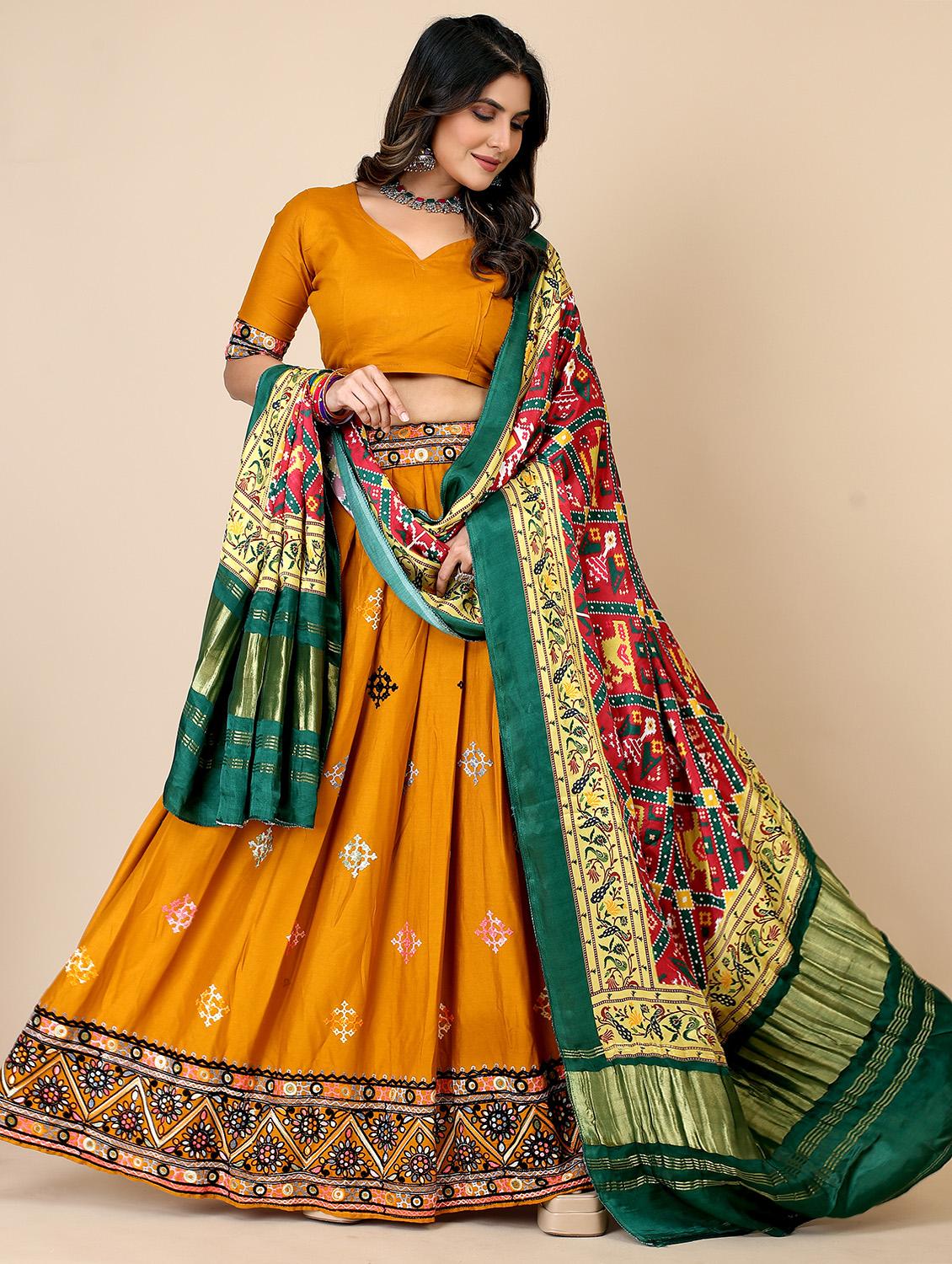 embroidered unstitched flared lehenga choli with dupatta - 20152942 - Zoom Image - 0