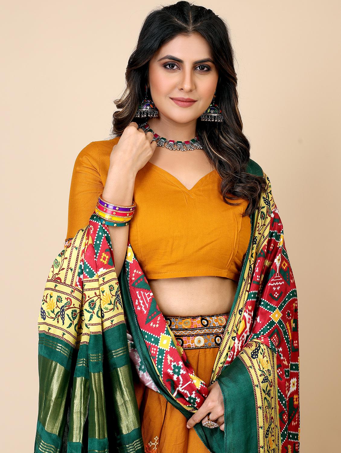 embroidered unstitched flared lehenga choli with dupatta - 20152942 - Standard Image - 3
