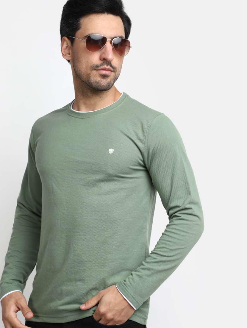 round neck self design regular t-shirt - 20153172 - Standard Image - 3