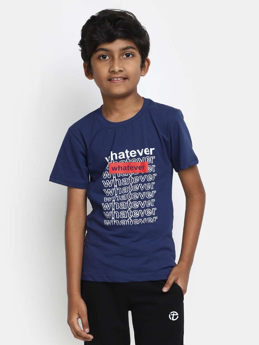 blue round neck printed t-shirt