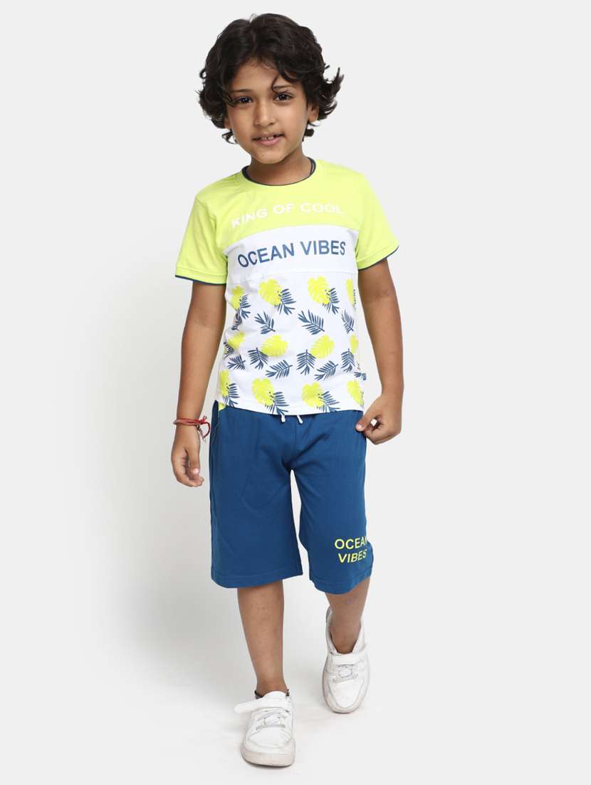 green printed short sleeves shorts twin set