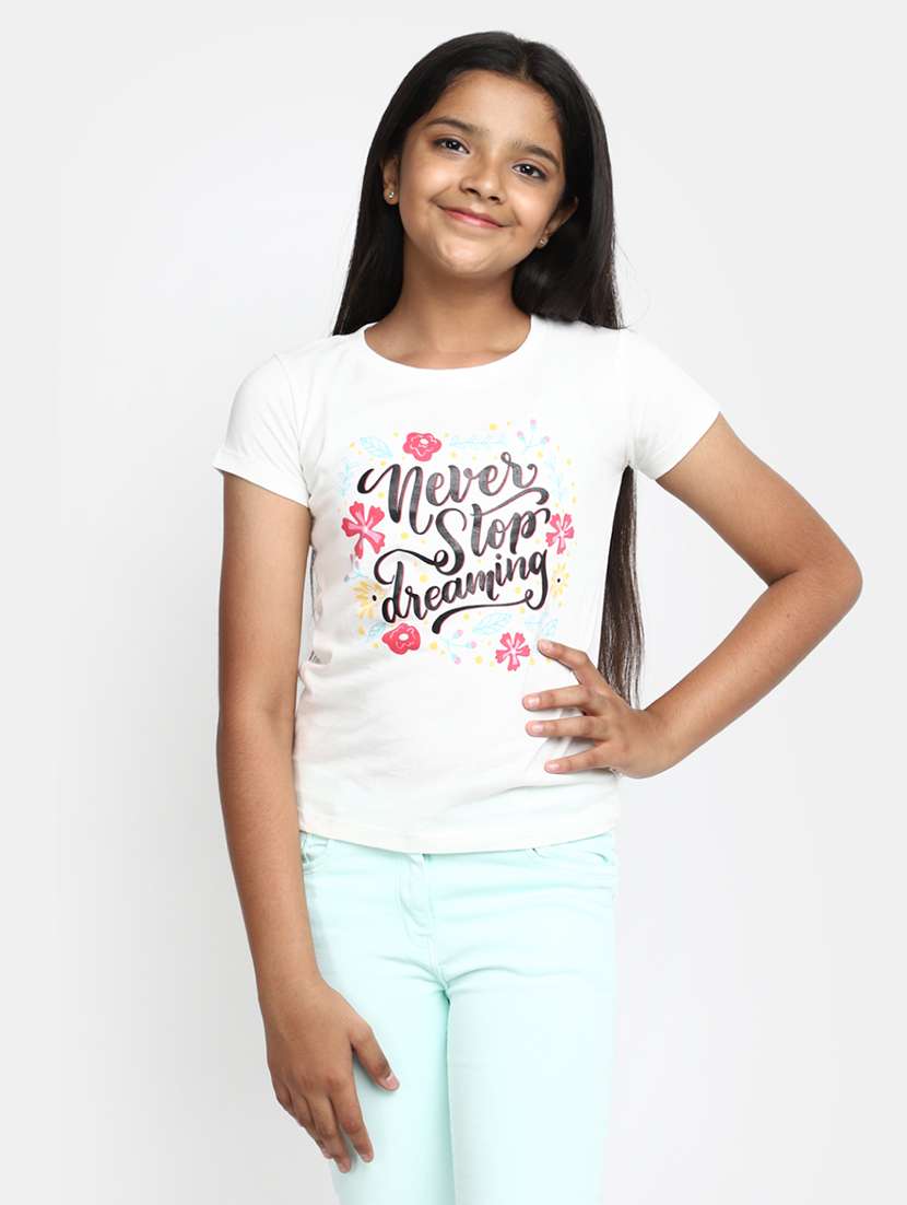 girls round neck printed regular tee
