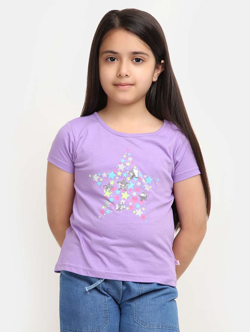 girls round neck printed regular tee