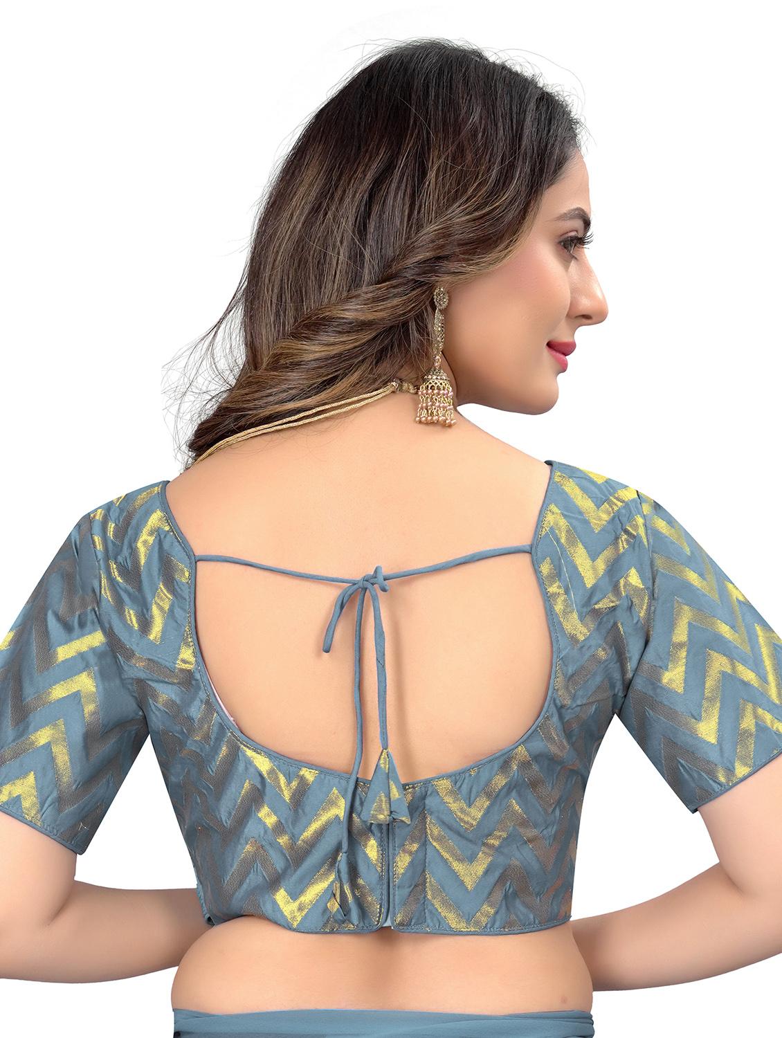 solid plain saree with printed blouse with blouse - 20154078 - Standard Image - 3