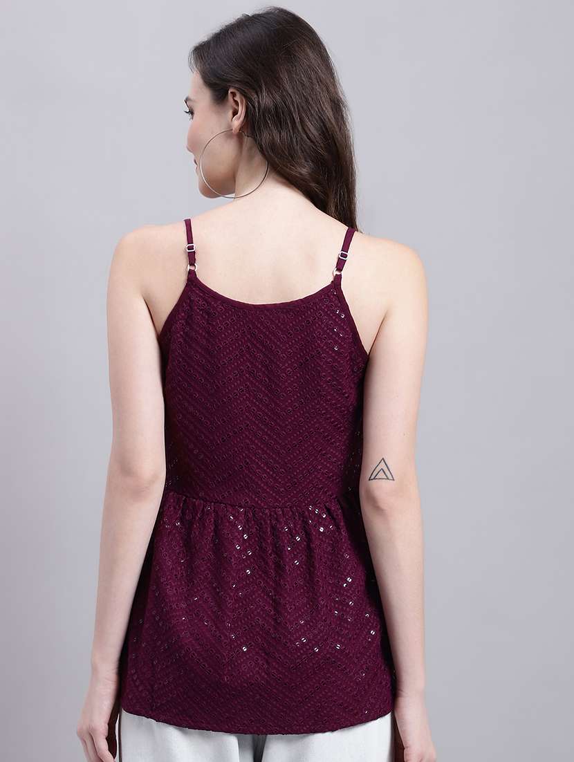 purple embroidered shoulder strap peplum top - 20154857 - Standard Image - 3