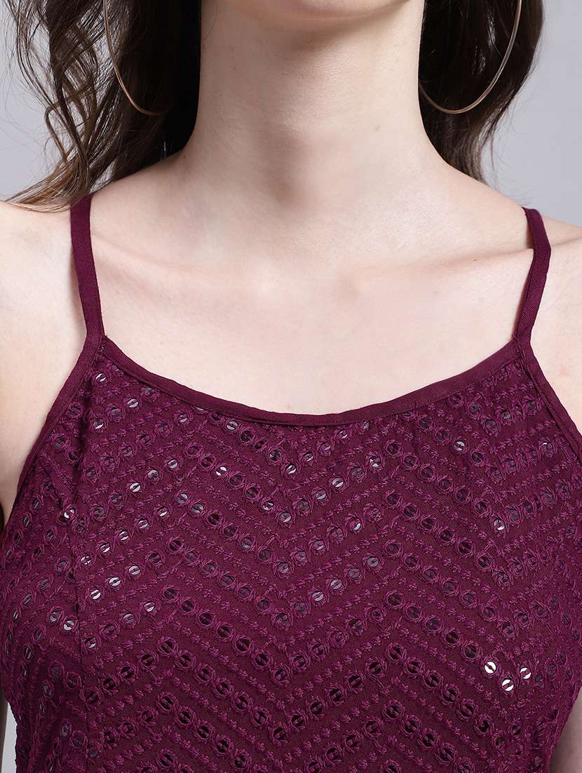 purple embroidered shoulder strap peplum top - 20154857 - Standard Image - 5