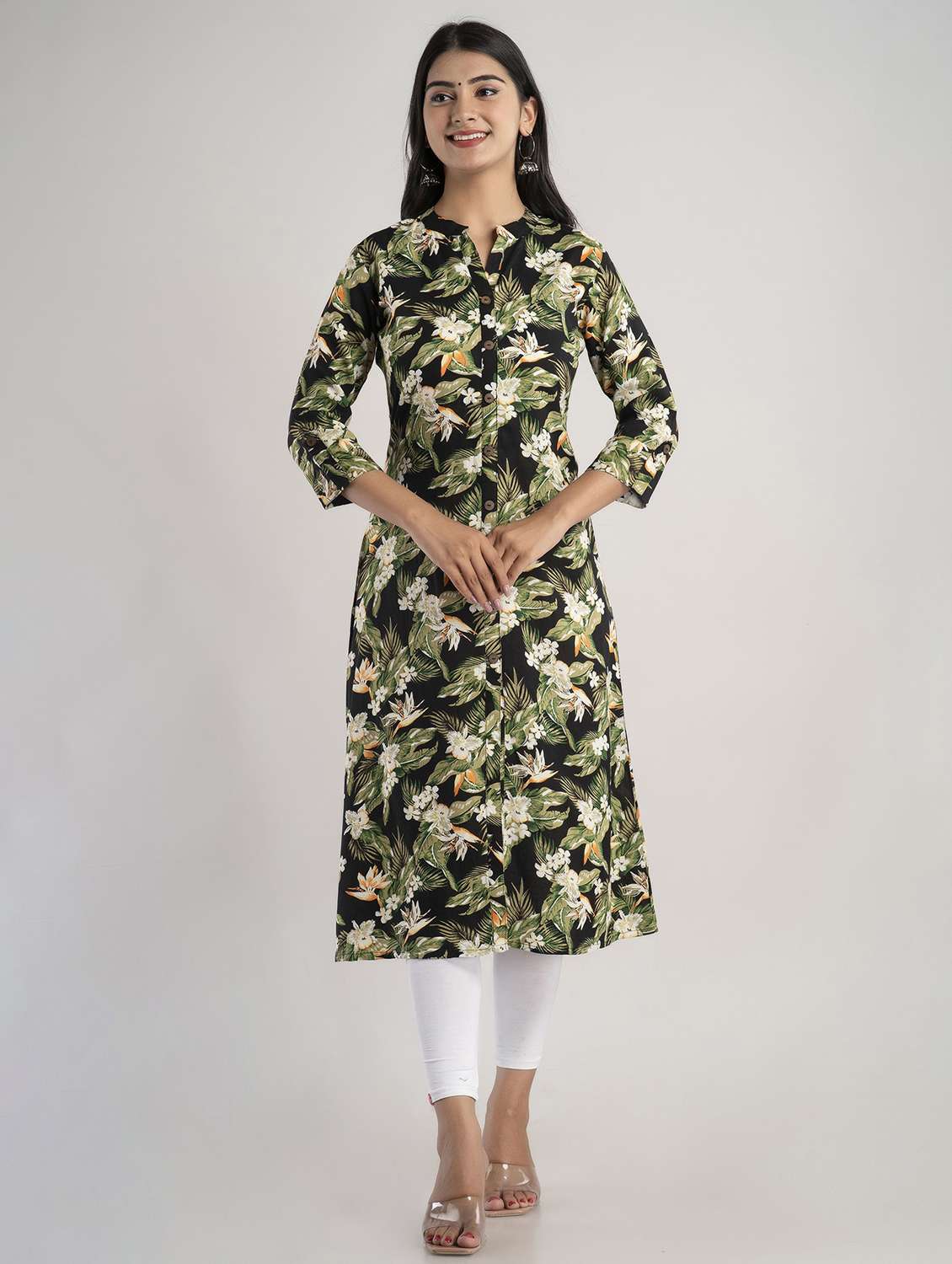 mandarin neck printed straight kurta - 20154924 - Zoom Image - 0