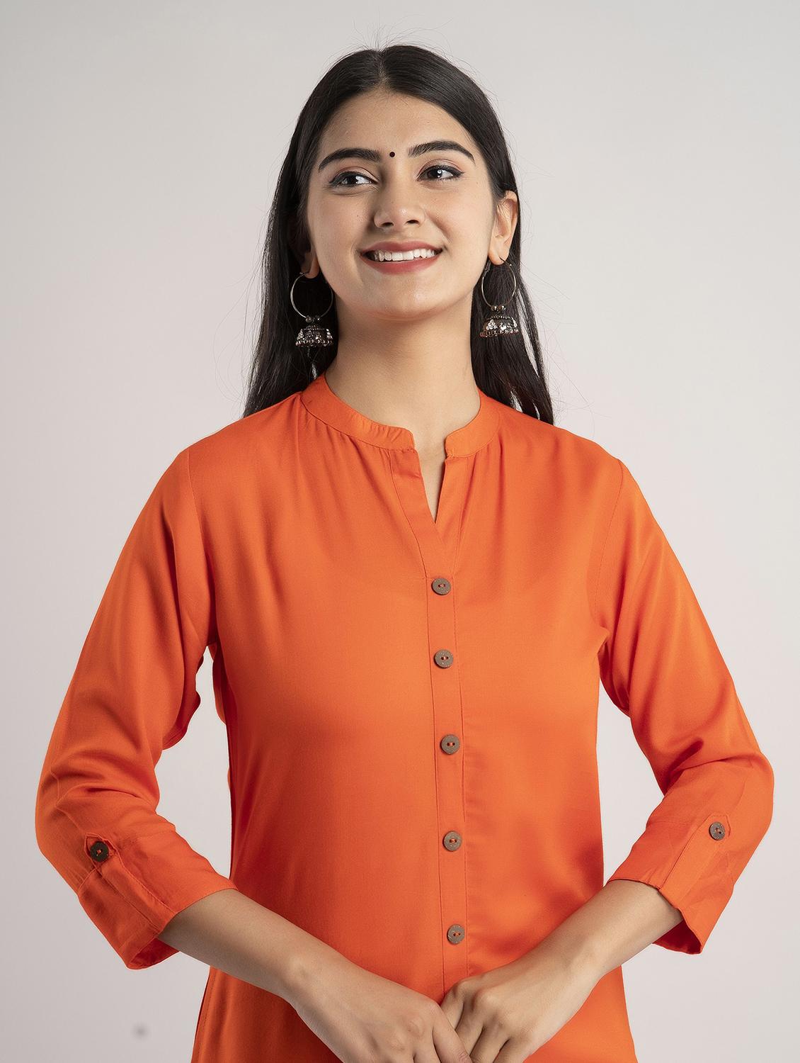 mandarin neck solid a line kurta - 20154948 - Standard Image - 3