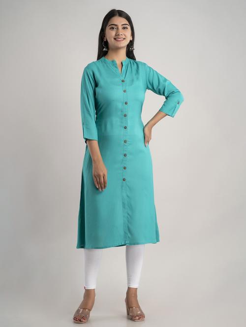 mandarin neck solid a line kurta - 20154953 - Standard Image - 0