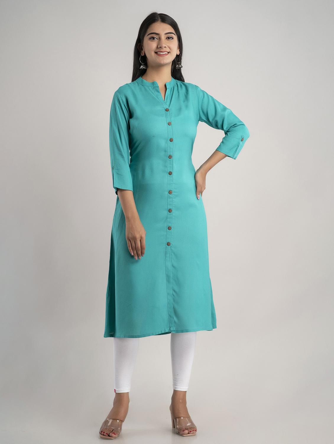 mandarin neck solid a line kurta