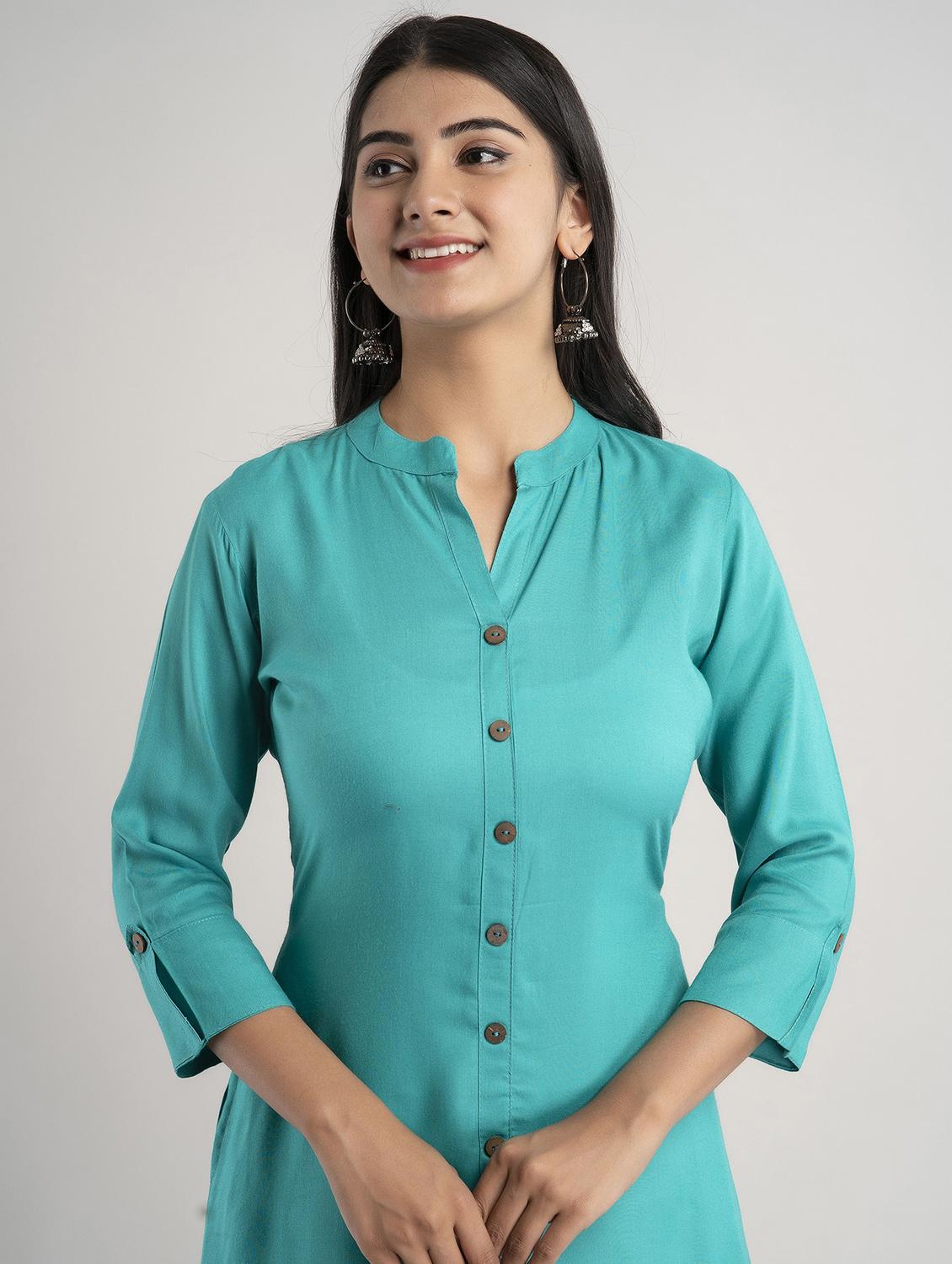 mandarin neck solid a line kurta - 20154953 - Standard Image - 3