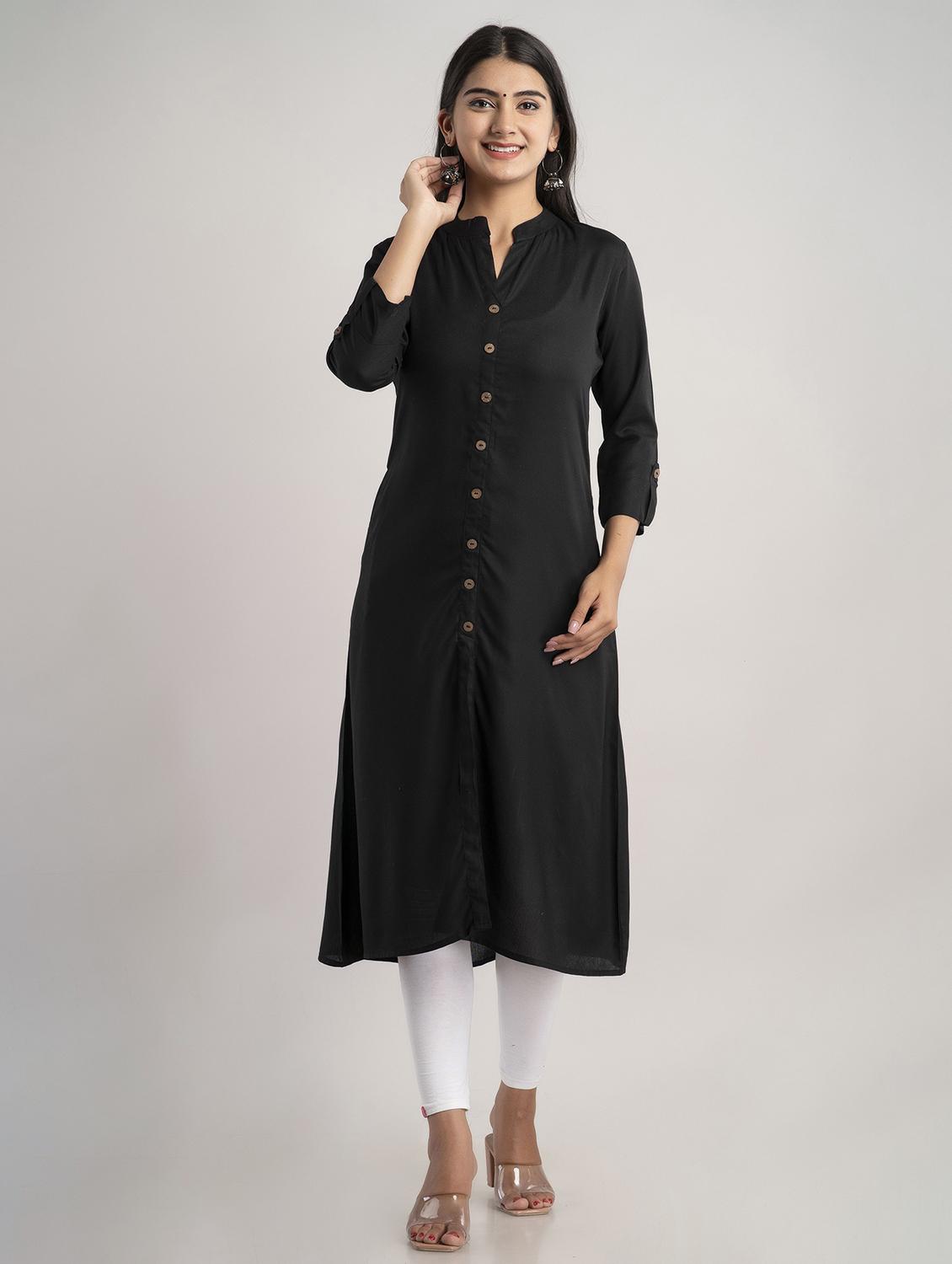 mandarin neck solid a line kurta - 20154955 - Zoom Image - 0