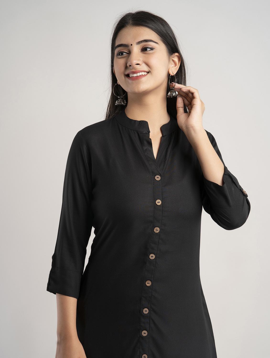 mandarin neck solid a line kurta - 20154955 - Standard Image - 3