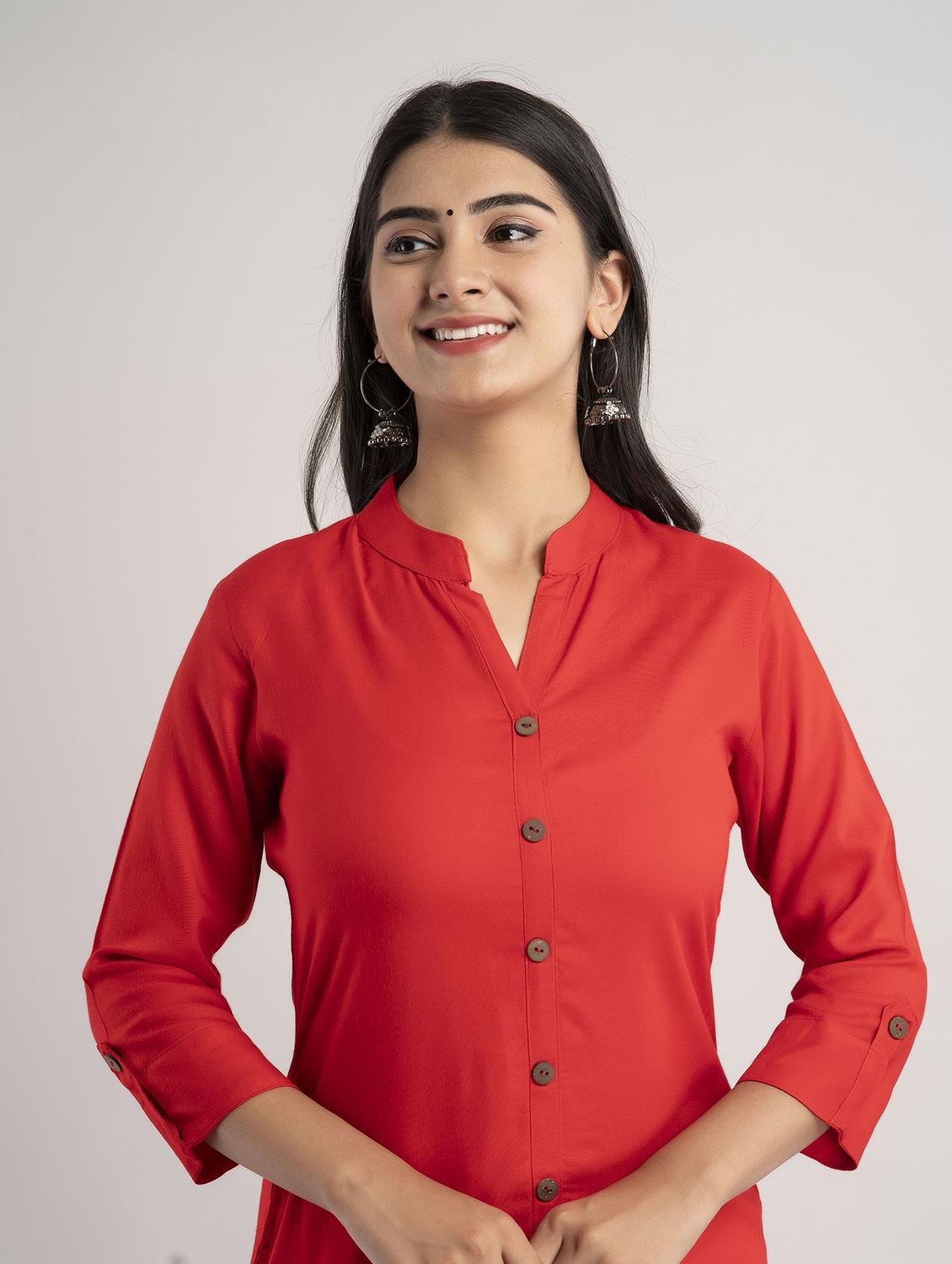 mandarin neck solid a line kurta - 20154959 - Standard Image - 3