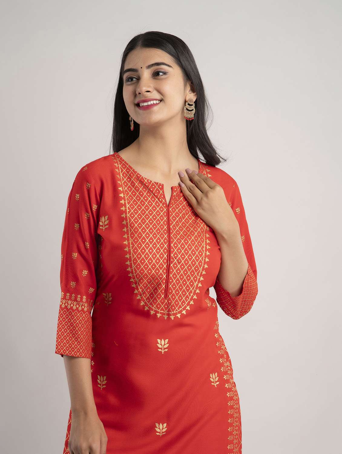 notch neck printed straight kurta - 20154974 - Standard Image - 3