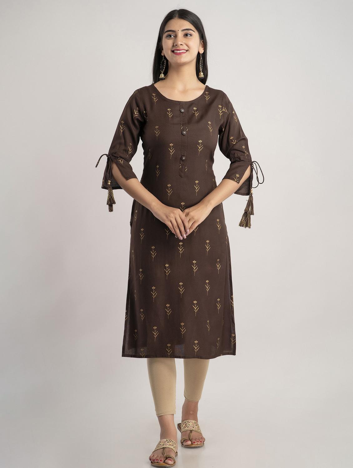 round neck printed straight kurta