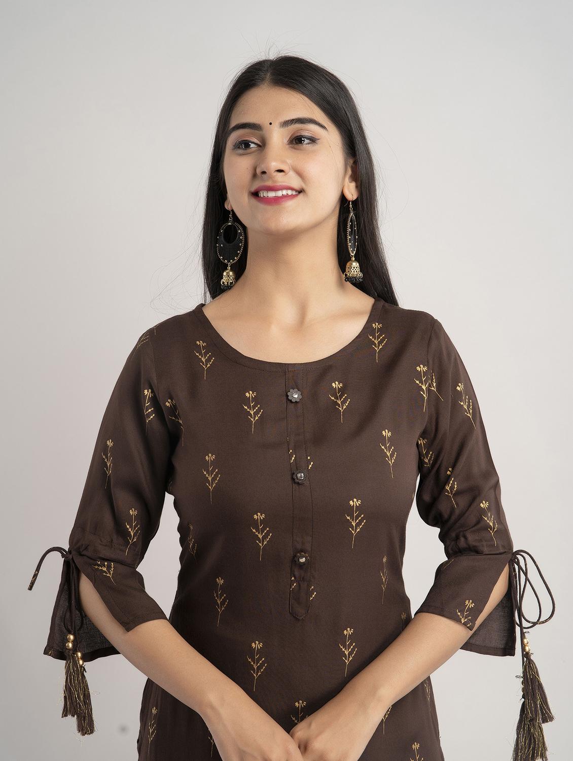round neck printed straight kurta - 20154983 - Standard Image - 3