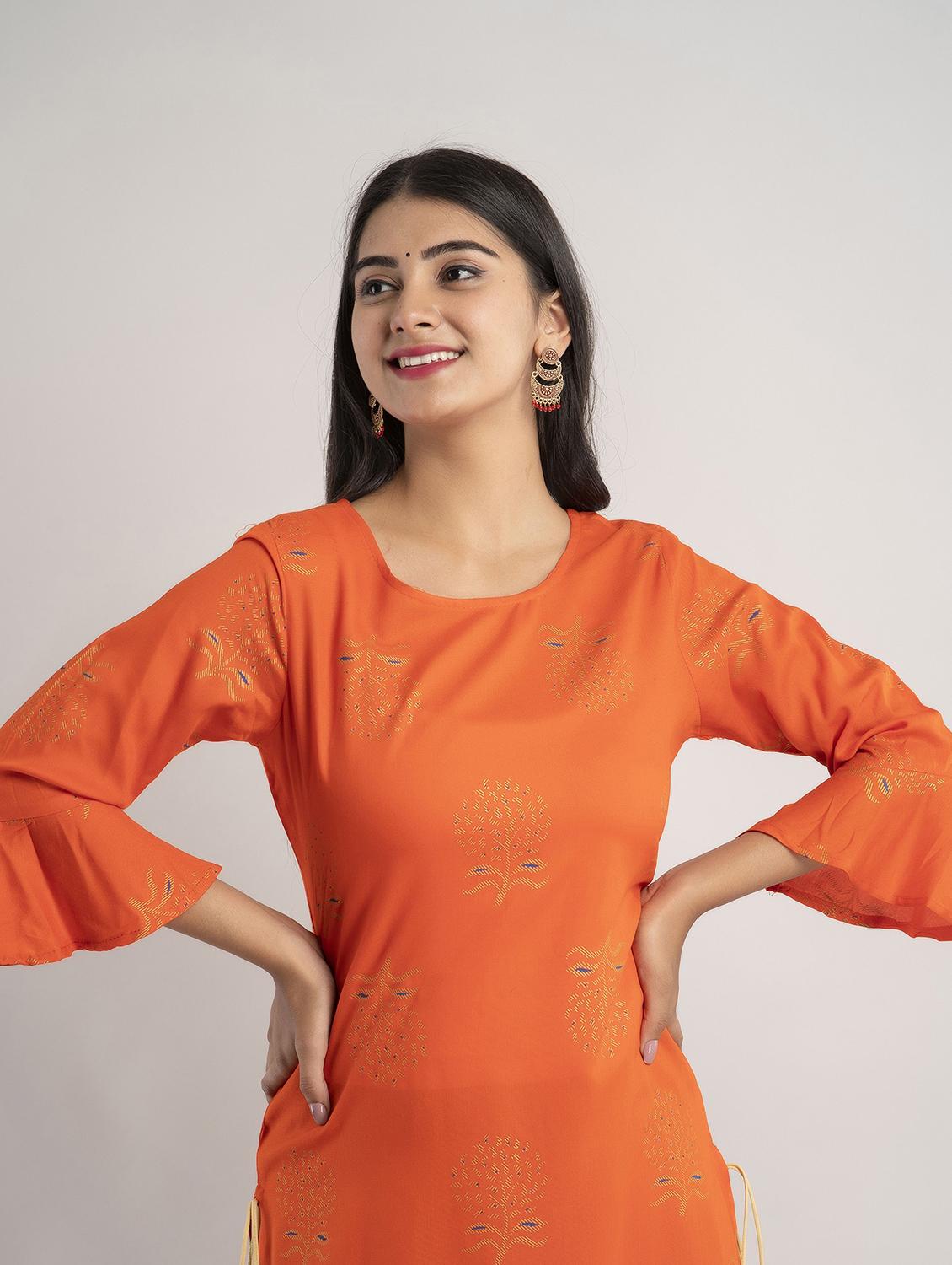 round neck printed straight kurta - 20154991 - Standard Image - 3