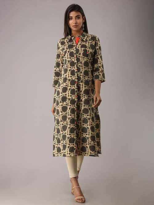 shirt collar printed straight kurta - 20155007 -  Standard Image - 0
