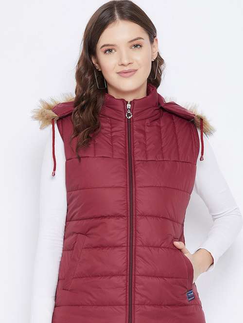 women fur hood solid quilted jacket  - 20155555 -  Standard Image - 0