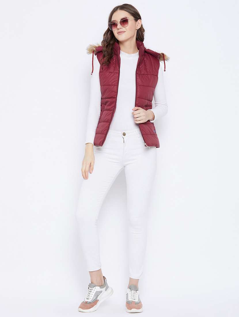 women fur hood solid quilted jacket  - 20155555 -  Standard Image - 3