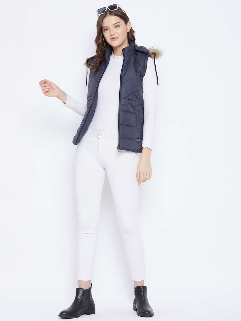 women fur hood solid quilted jacket  - 20155560 -  Standard Image - 3