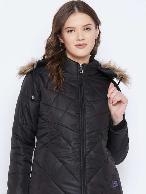 women fur hood solid quilted jacket  - 20155562 -  Standard Image - 0