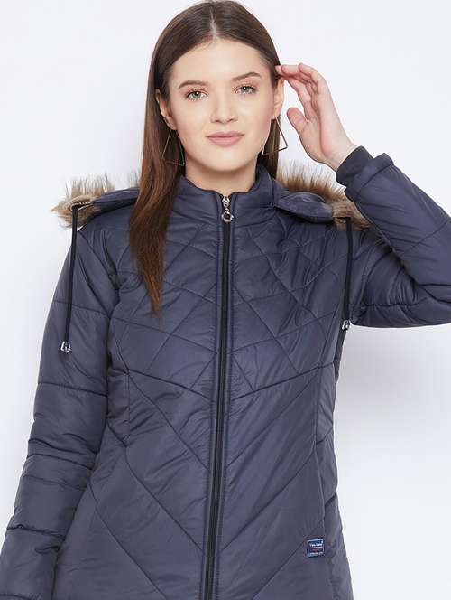 women fur hood solid quilted jacket  - 20155566 -  Standard Image - 0