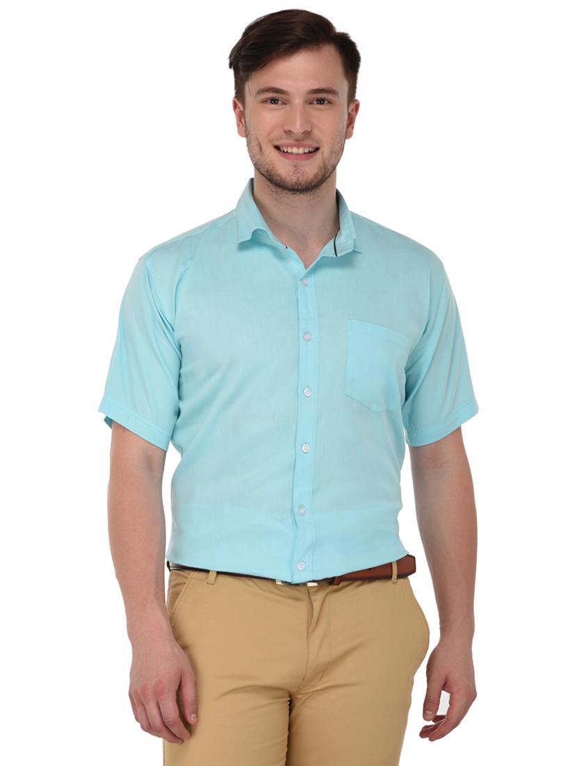 light blue cotton blend casual shirt - 20155600 -  Zoom Image - 0