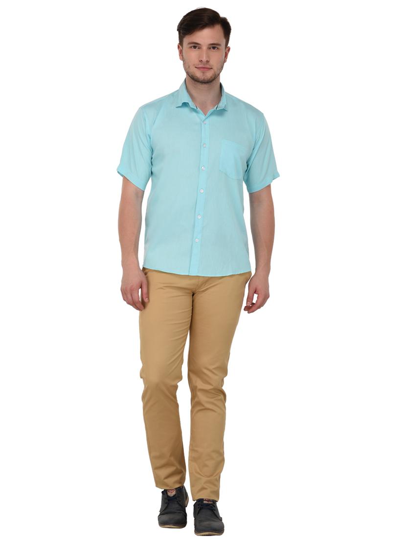 light blue cotton blend casual shirt - 20155600 - Standard Image - 3
