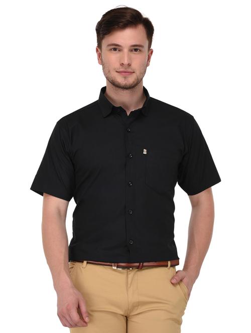 black cotton blend casual shirt - 20155602 -  Standard Image - 0
