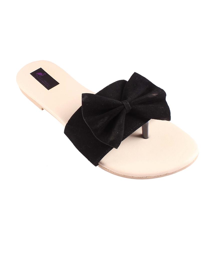 black solid slip on flat sandal - 20155692 -  Zoom Image - 0