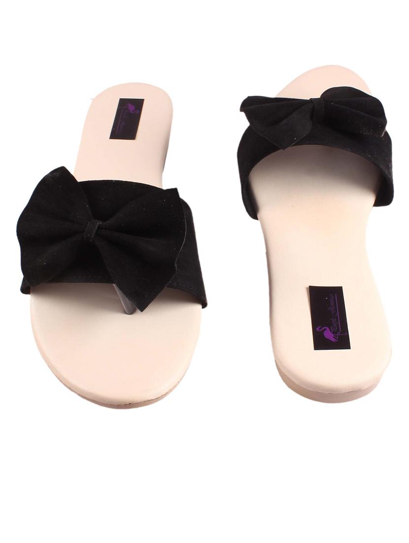 black solid slip on flat sandal - 20155692 - Standard Image - 3