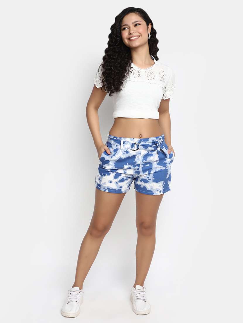 blue printed regular fit mid rise short - 20156002 -  Standard Image - 3