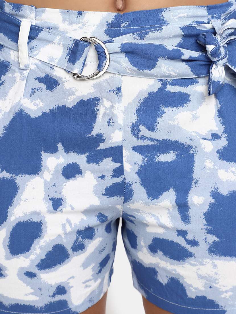 blue printed regular fit mid rise short - 20156002 -  Standard Image - 5