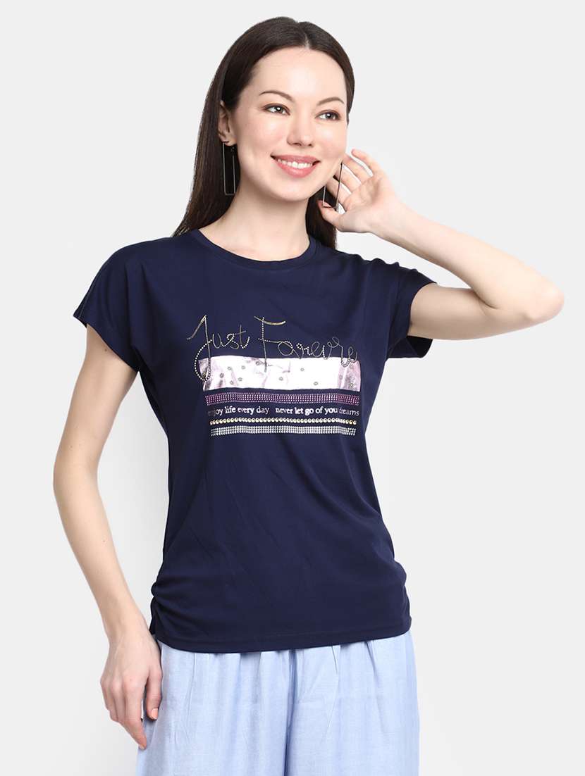 women's front print round neck t-shirt - 20156076 -  Standard Image - 3