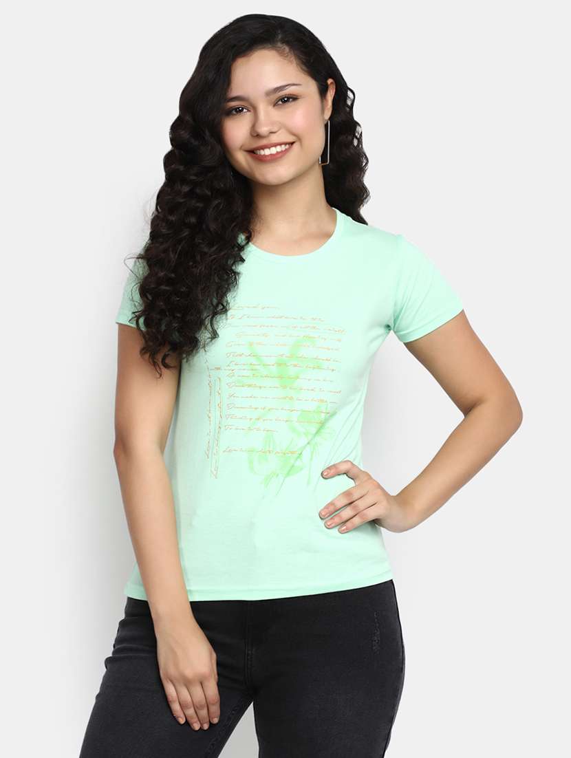 women's front print round neck t-shirt