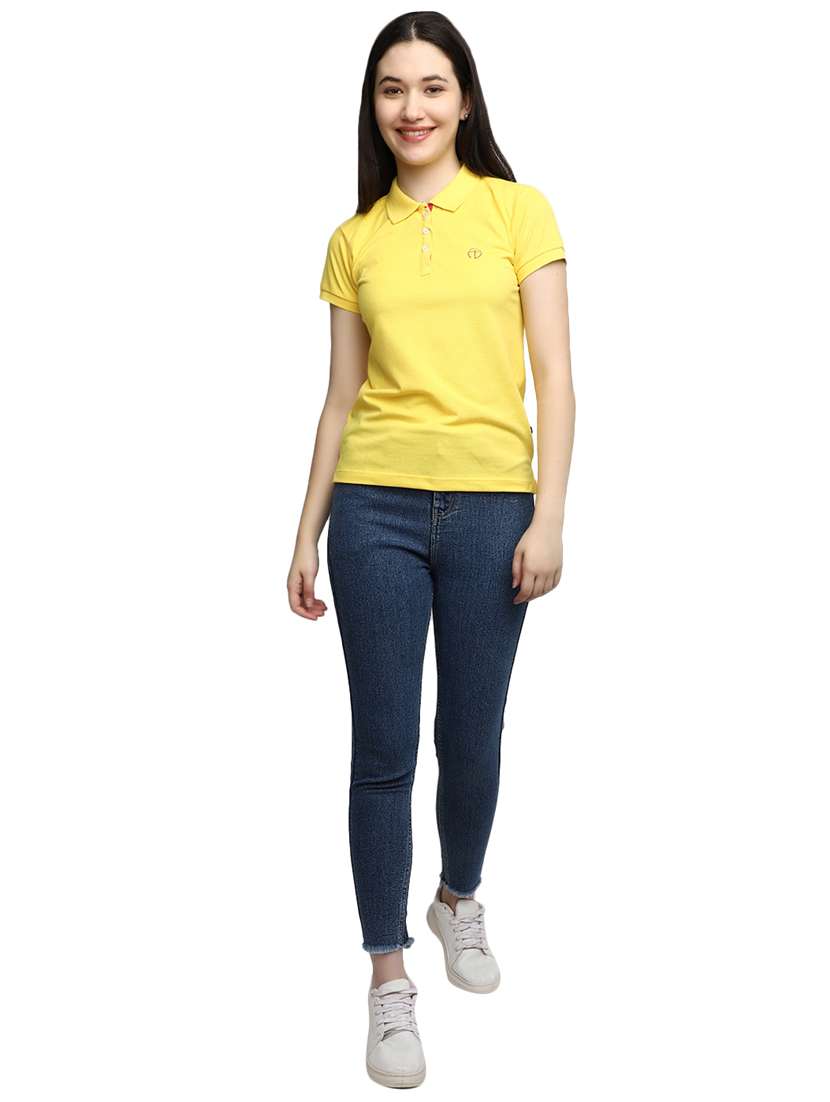 yellow solid polo t-shirt  - 20156121 -  Standard Image - 3