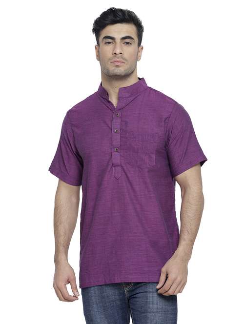 purple cotton short kurta - 20156415 - Standard Image - 0