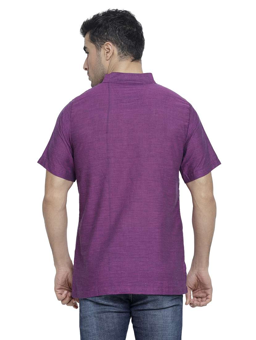 purple cotton short kurta - 20156415 - Standard Image - 3