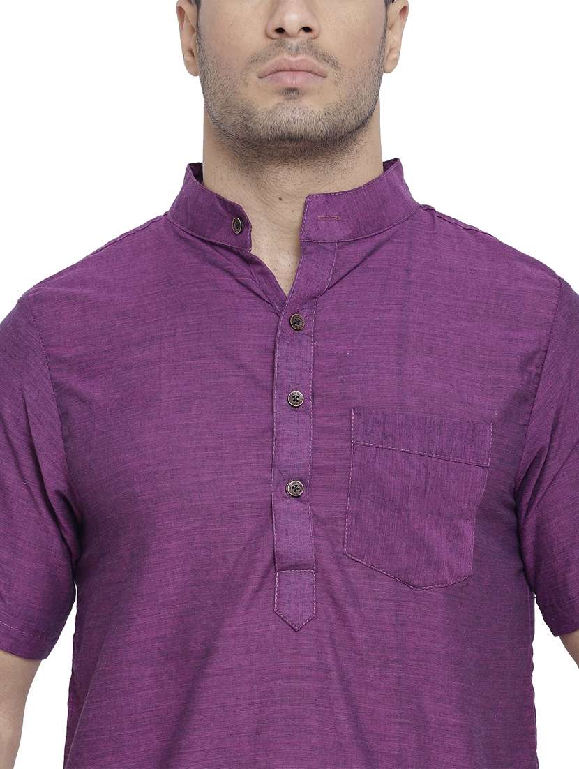 purple cotton short kurta - 20156415 - Standard Image - 5