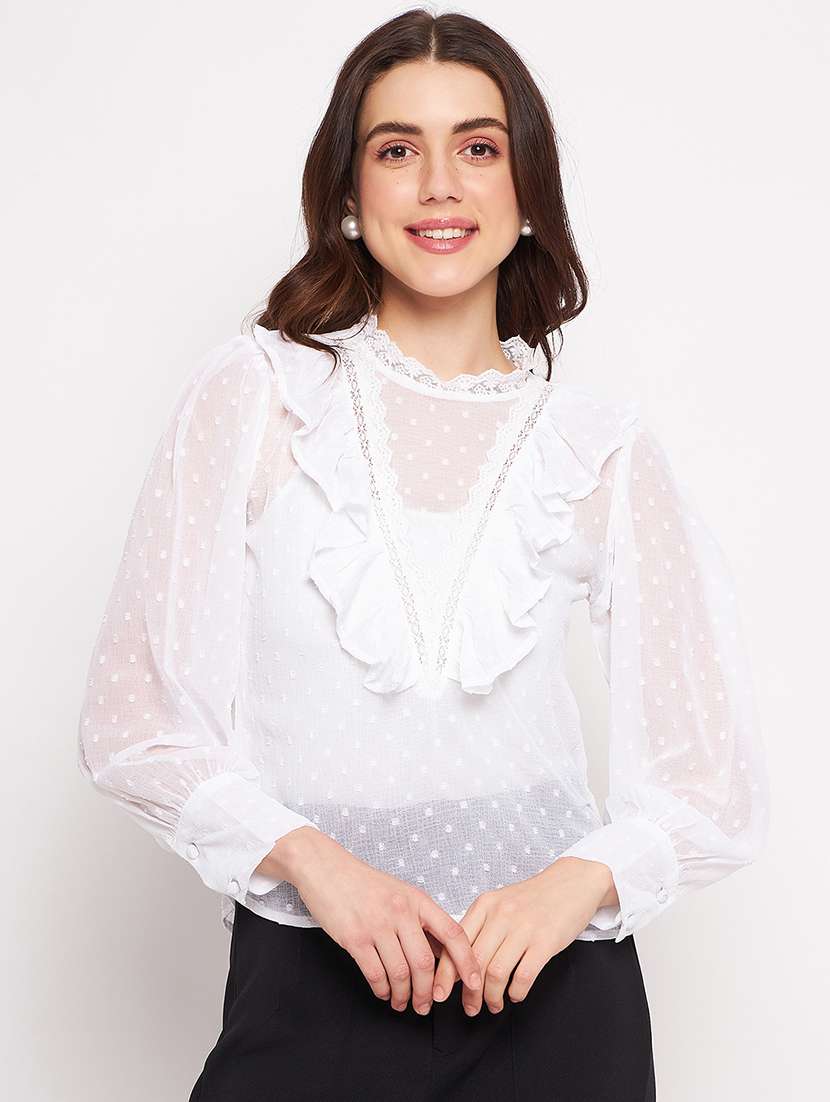 women's ruffle scalloped neck top